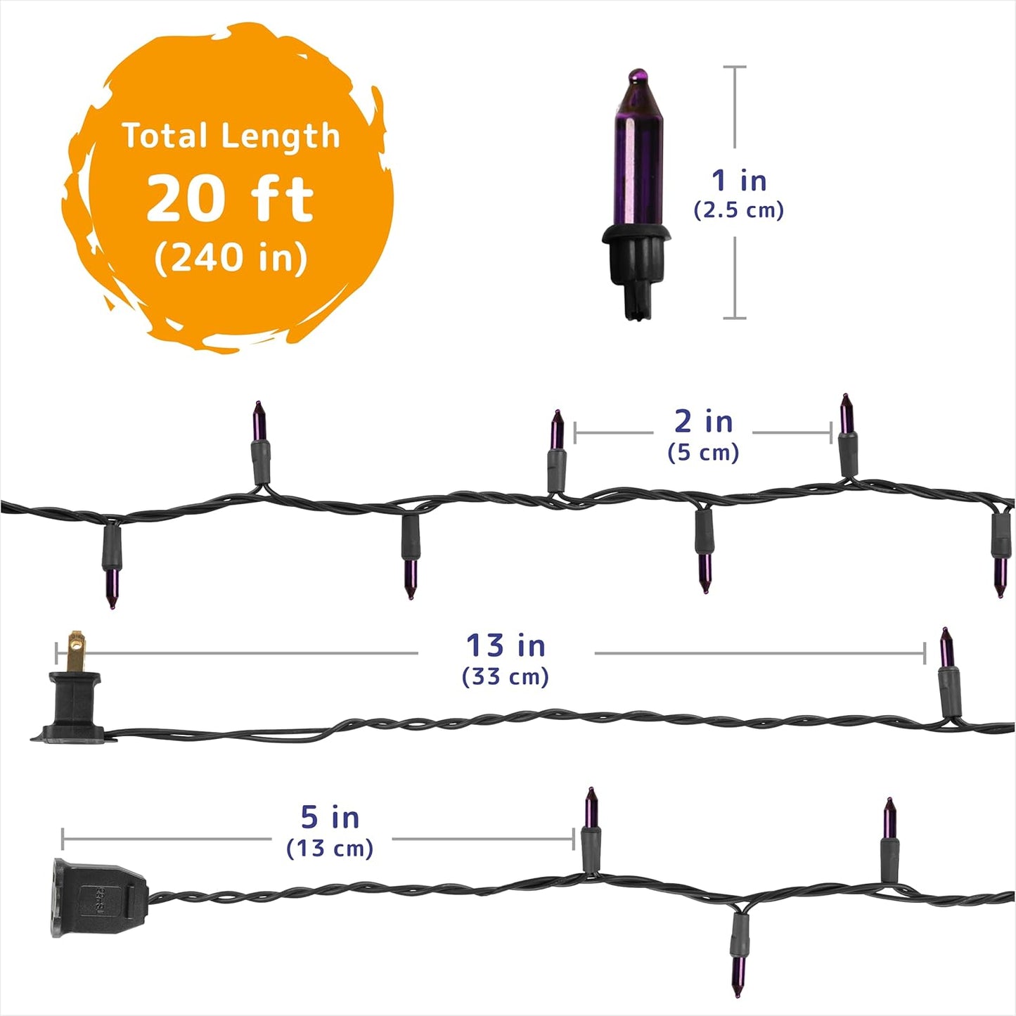PREXTEX 100 Count Purple Halloween Lights - 20 ft Fairy String Lights with Black Wire - Violet Indoor and Outdoor Mini Light for Halloween Parties, Christmas Holiday Decorations, Fences and Patios