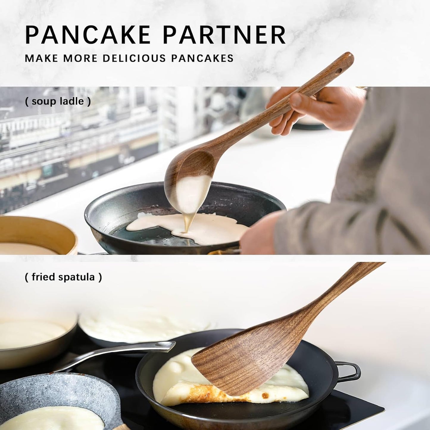 Wooden Spoons for Cooking, Nonstick Cooking Utensil Set with 7 Piece Acacia Wooden Spatulas and Spoons for Cooking, Terrific for Everyday Kitchen Tasks