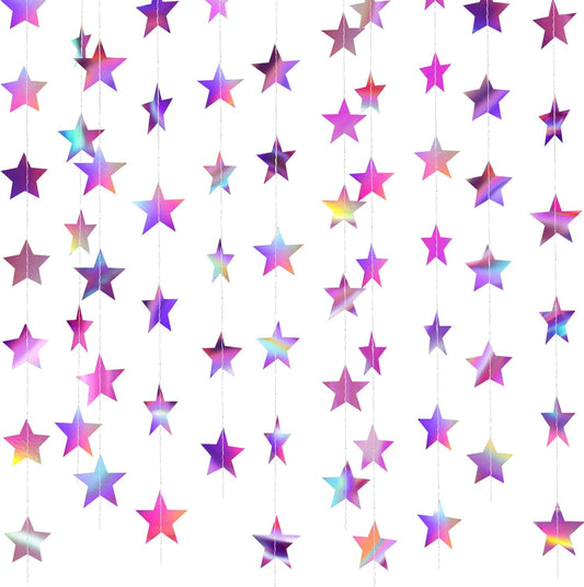 Patelai Glitter Star Garland Banner Decor 130 Feet Star Hanging Bunting Banner Twinkle Backdrop for Homecoming Classroom Wedding Birthday Halloween Christmas Party Supplies(Iridescent Purple)