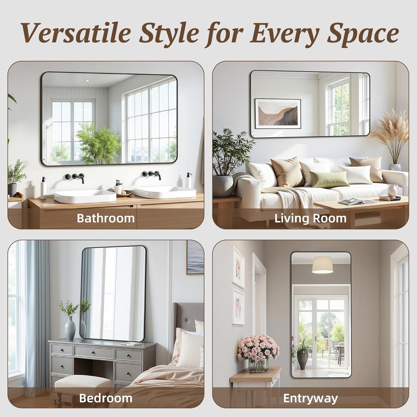 Bathroom Mirror 60" x 36", Large Rectangle Wall Mirror, Gold Metal Frame Wall Mounted Mirrors for Bathroom, Vanity, Bedroom, Entryway Decor(Horizontal/Vertical)