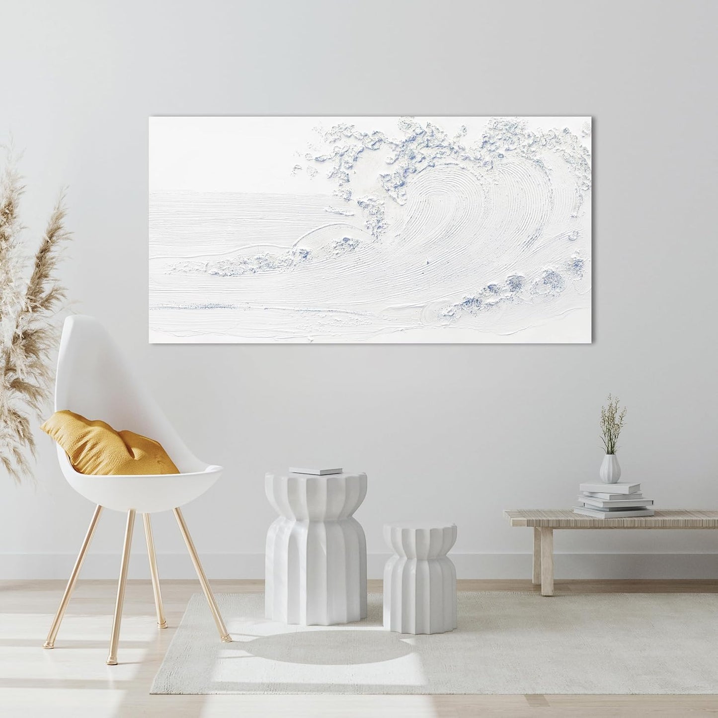 Canvas Wall Art Decor Modern Wall Art Pictures for Living Room White Blue Wave Wall Art Prints Wave Artwork for Walls Landscape Coastal Wall Art Decor Art Work for Home Office Room Wall Decor 20"x40"