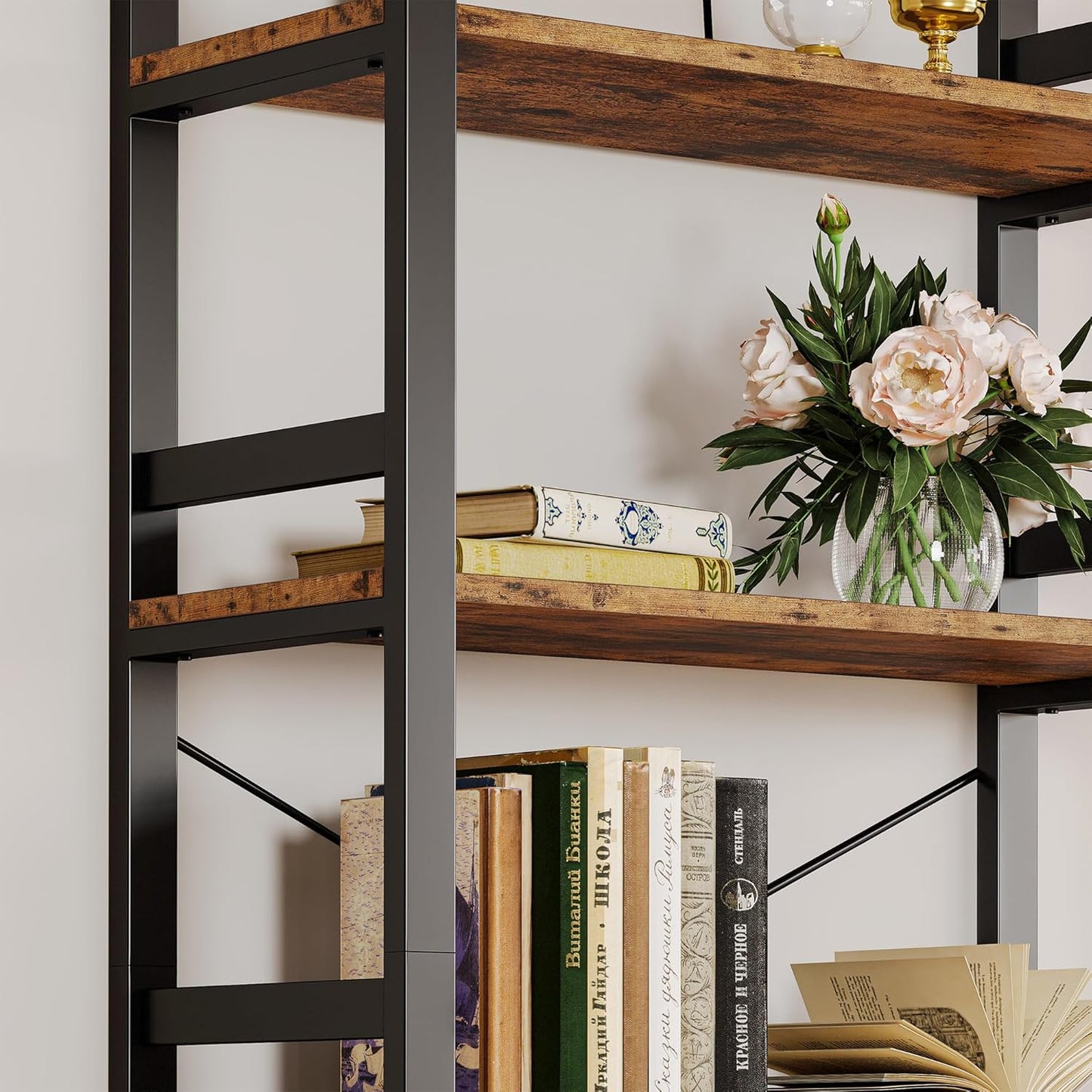 IRONCK Bookshelf, 31.5in Wide Shelf 6 Tier Bookcase, 110lbs/shelf Vintage Industrial Style Bookshelves for Bedroom, Living Room and Home Office, Vintage Brown