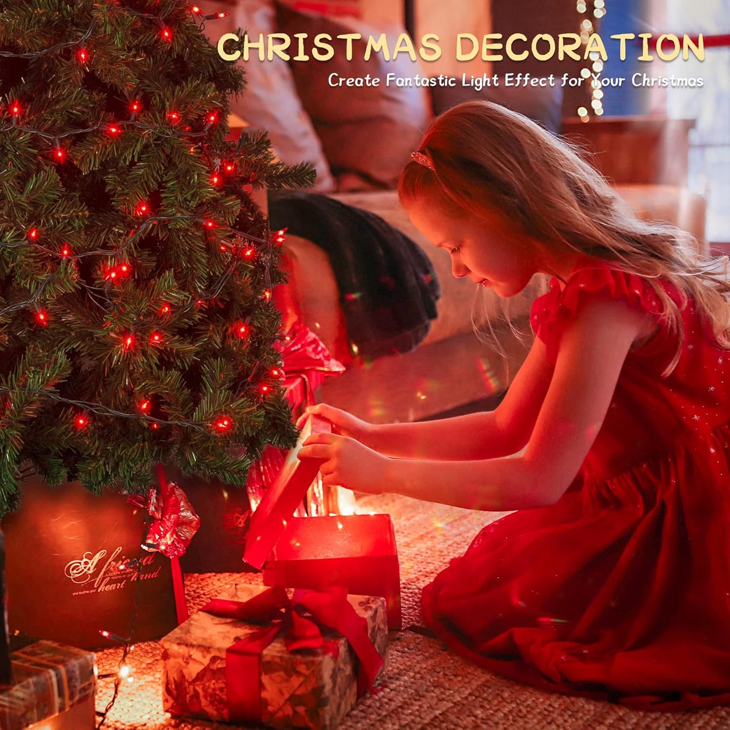 Christmas Lights Indoor Outdoor, 2PACK 13FT 50-count Lights Incandescent Mini Halloween String Light, 120V UL Certified Green Wire Light for Xmas Tree, Patio, Holiday, Party, Home, Garden Decor,Red