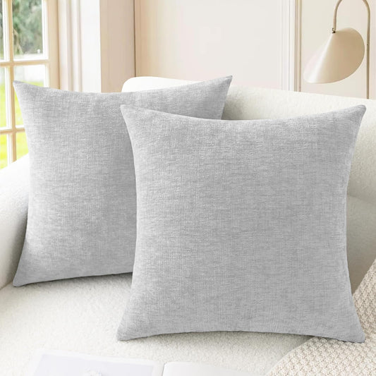 CaliTime Throw Pillow Covers Decorative 16 X 16 Inches Pack of 2 Cozy Chenille Cushion Cases for Couch Sofa Bed Living Room Home Moonbeam Gray