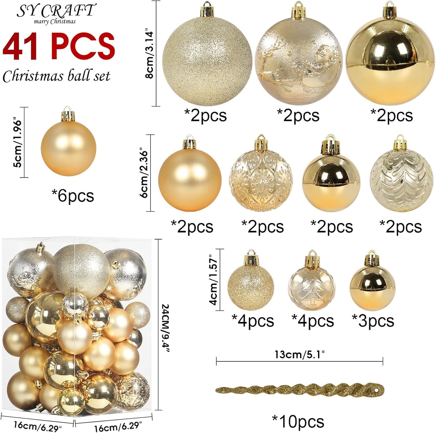 Christmas Ball Ornaments for Christmas Decorations - 41 Pieces Xmas Tree Shatterproof Gold Ball Ornaments with Hanging Loop for Holiday and Seasonal Decoration
