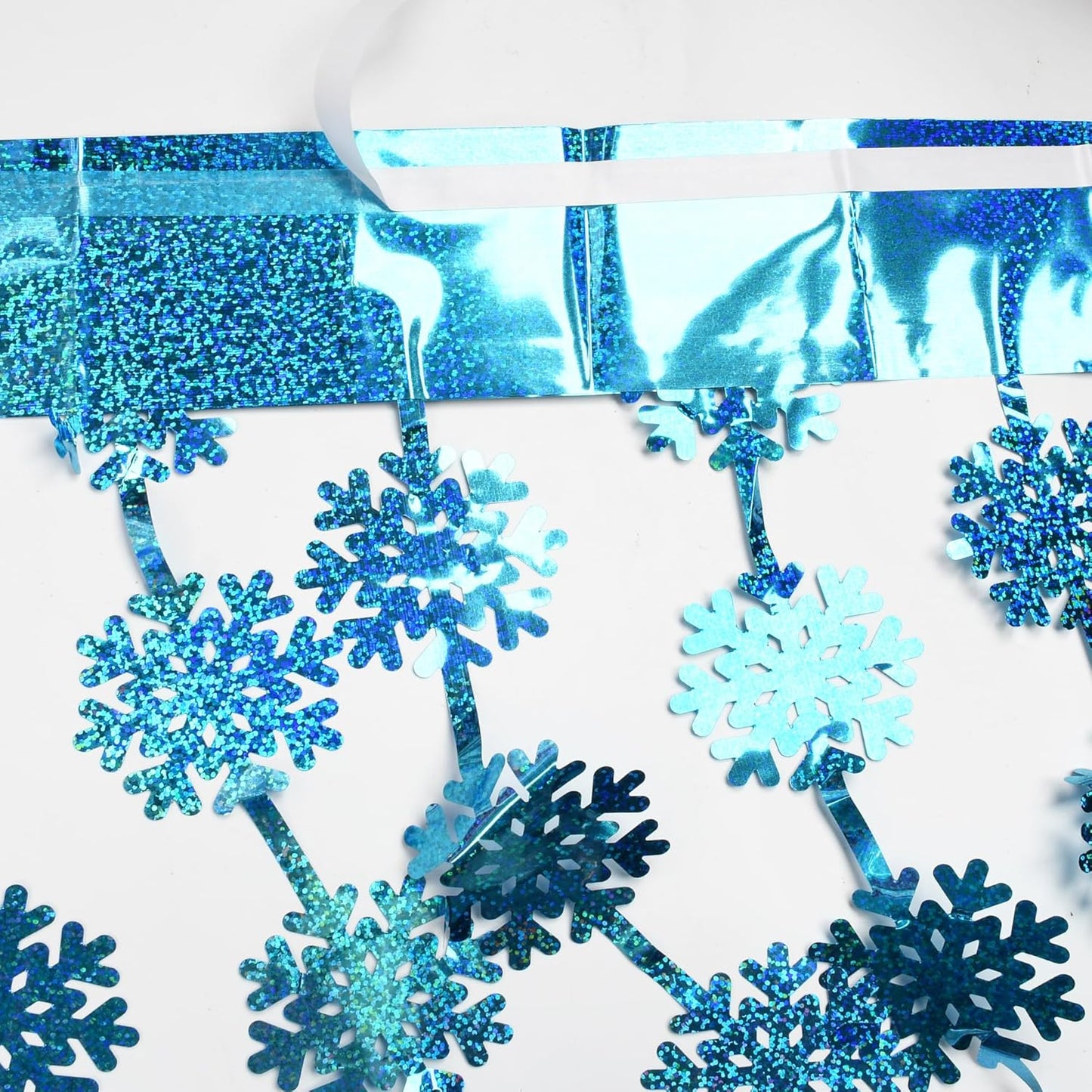 BRAVESHINE Blue Party Snowflake Backdrop - 2 Pack Hanging Foil Fringe Snow Flakes Party Streamers Curtain for Christmas Winter-Themed Frozen Birthday Baby Shower Holiday New Year Party Decorations