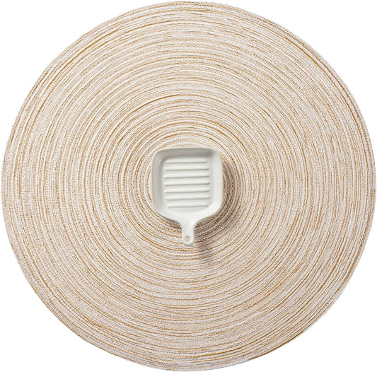 AHHFSMEI Round Braided Placemats Set of 6 Round Table Mats for Dining Tables Natural Woven Heat Resistant Place mats 15 Inch (Beige)