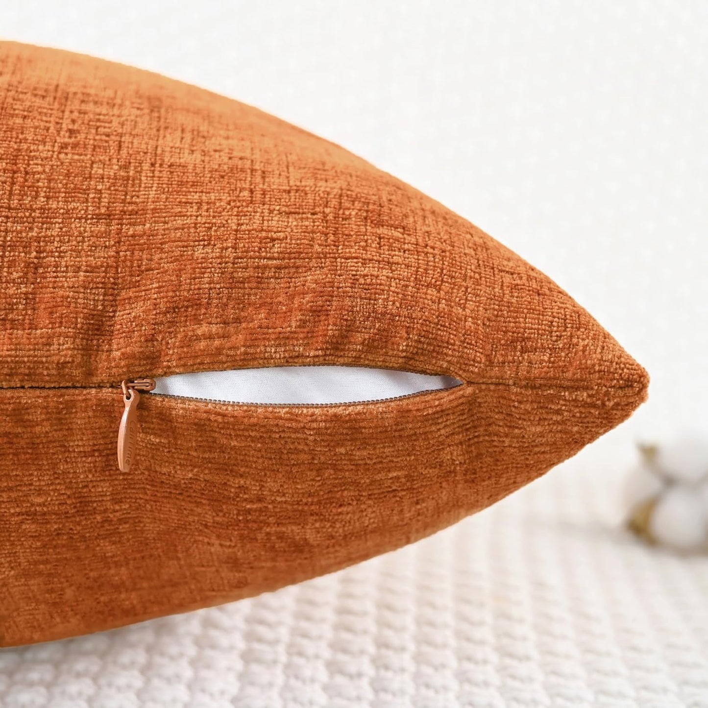 CaliTime Fall Throw Pillow Covers Decorative 18 X 18 Inches Pack of 2 Cozy Chenille Cushion Cases for Couch Sofa Bed Living Room Home Burnt Orange