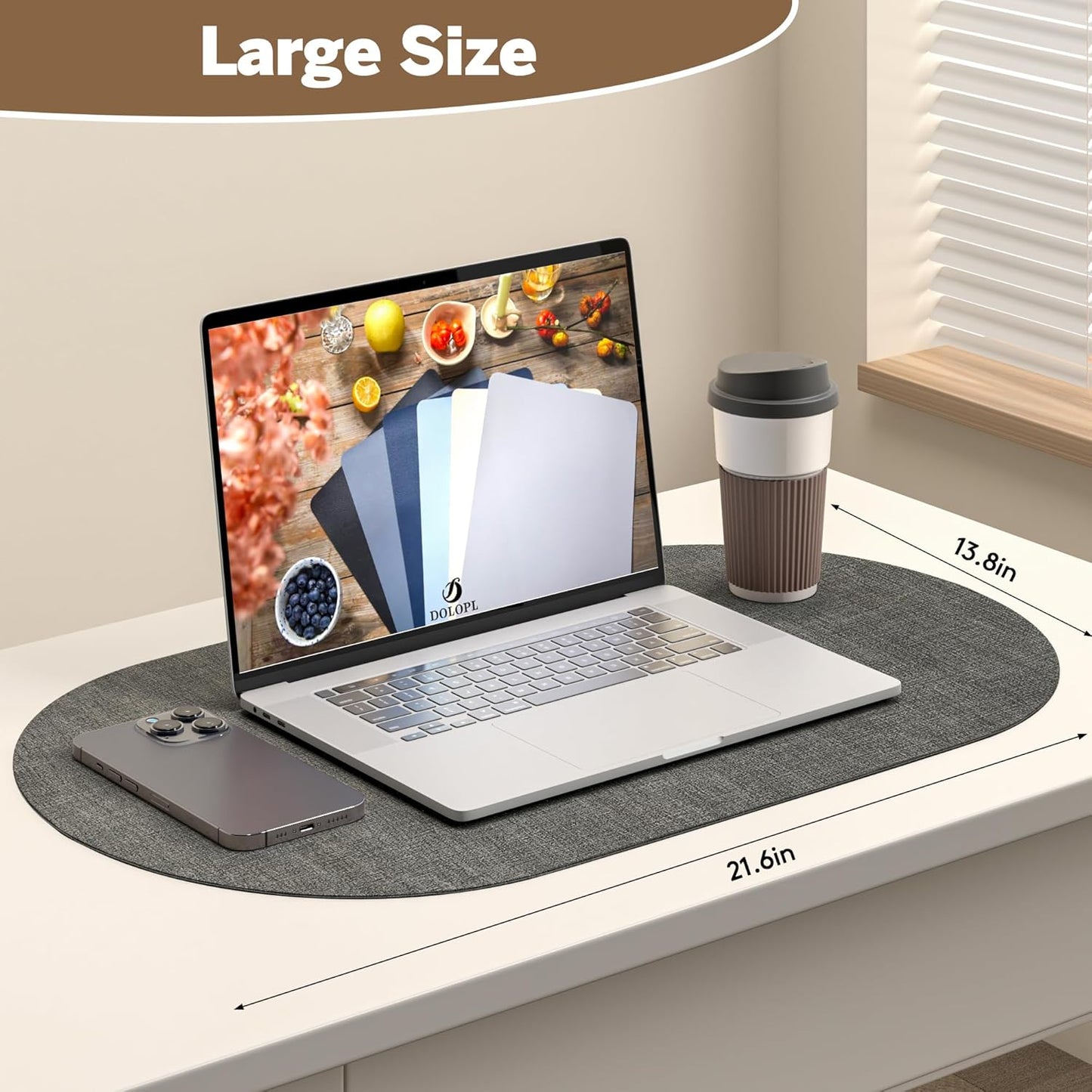 DOLOPL Large Placemats Set of 6, Oval Reversible Wipeable & Non-Slip Place Mats, Modern Faux Leather Table Mats for Kitchen, Neutral Tablemats for Dining Table Decor, Wedding, Party(Charcoal)