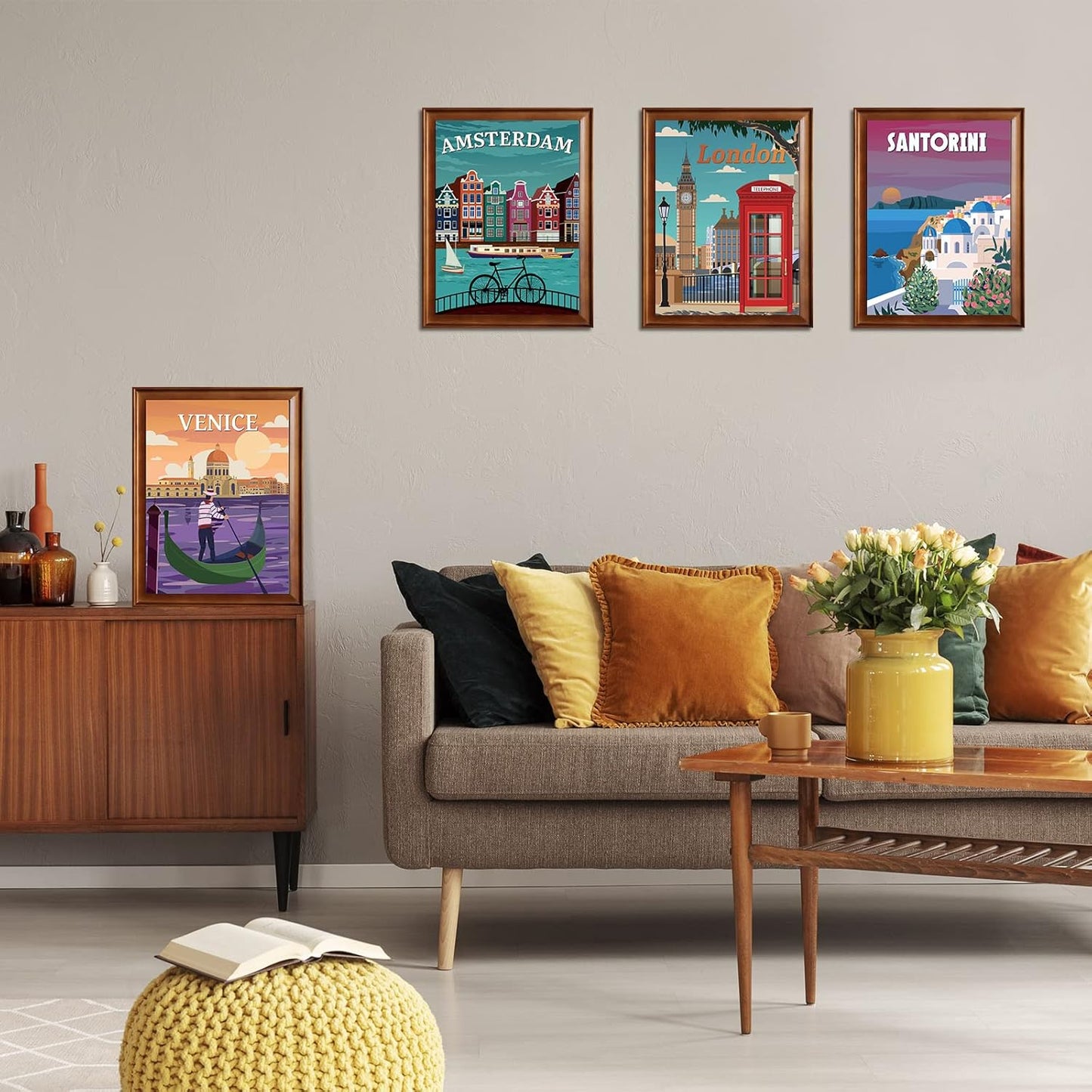 Outus 9 Pieces Vintage National Park Posters, National Park Art Prints Nature Wall Art and Mountain Print Set Abstract Travel Unframed for Hikers Campers Living Room Decor, 8 x 10 Inch (Travel City)