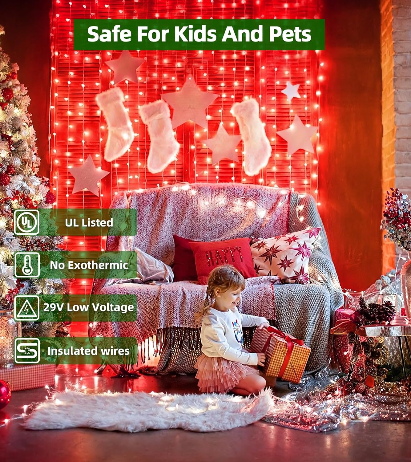 1500 LED 492FT Christmas Lights With Timer Memory - Green Wire String Lights for Indoor Outdoor Decorations, Christmas Tree, Party, Xmas, Wedding, Garden, Patio - Red