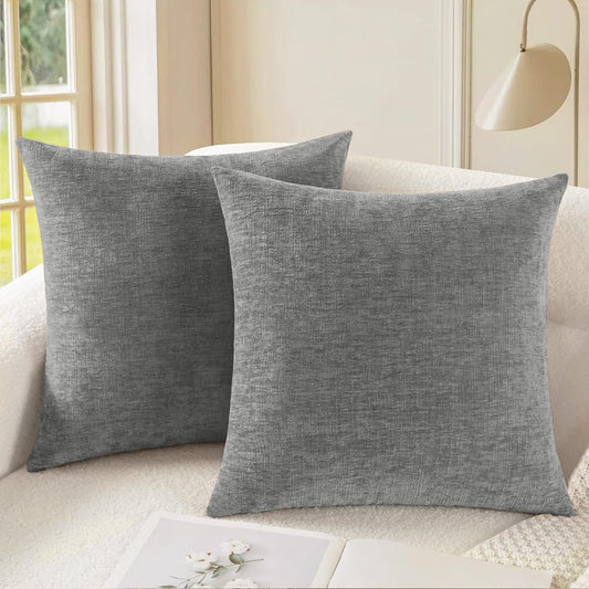 CaliTime Throw Pillow Covers Decorative 18 X 18 Inches Pack of 2 Cozy Chenille Cushion Cases for Couch Sofa Bed Living Room Home Medium Grey