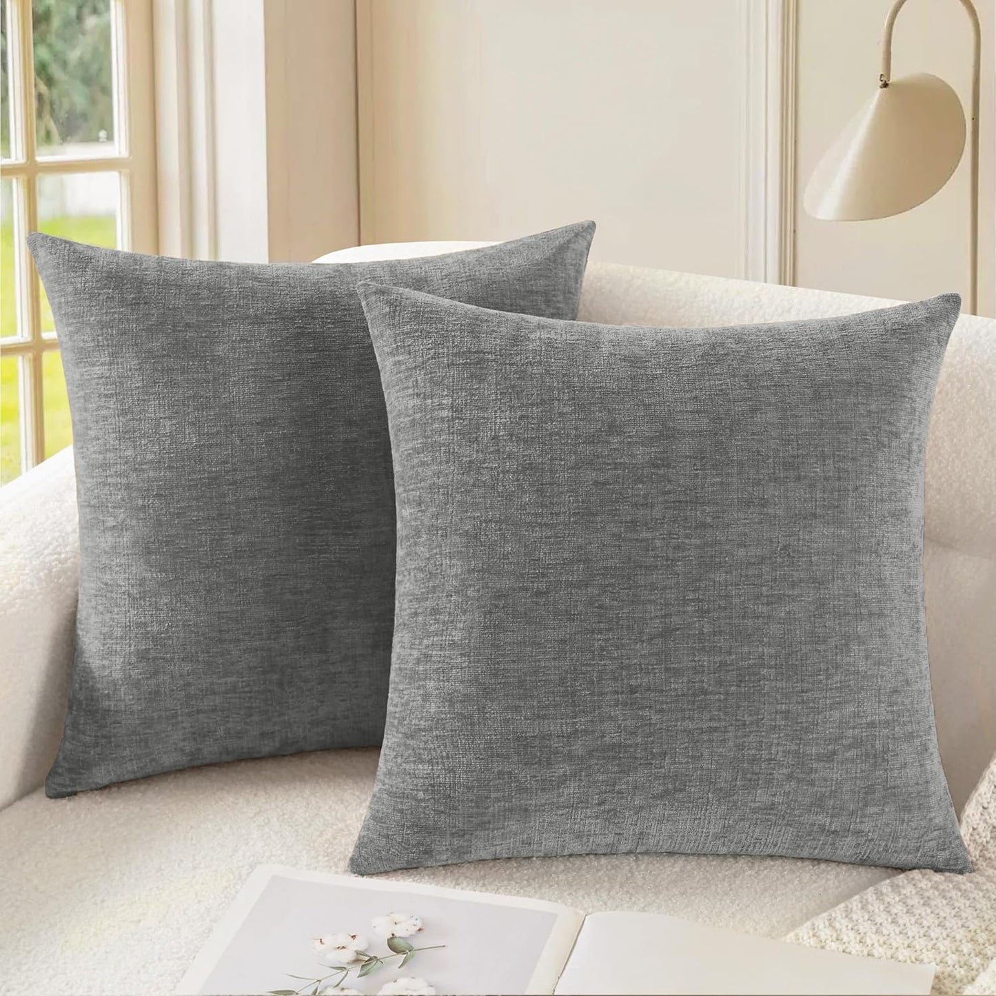 CaliTime Throw Pillow Covers Decorative 20 X 20 Inches Pack of 2 Cozy Chenille Cushion Cases for Couch Sofa Bed Living Room Home Medium Grey