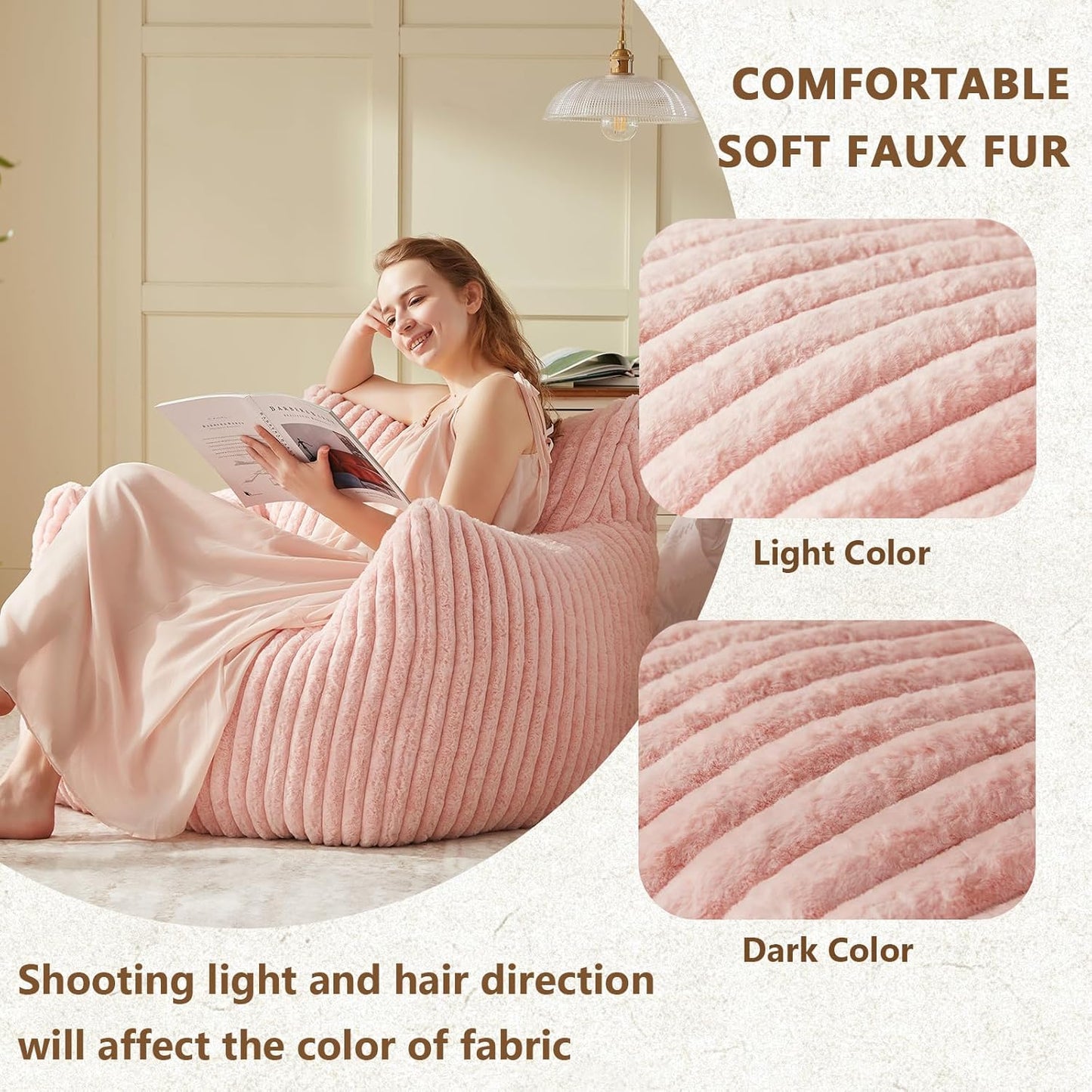 Giant Bean Bag Chairs for Adults Teens, Large Bean Bag Sofa Chairs with Filling Comfy Fuzzy BeanBag Chair with Armrests for Bedroom Living Room Reading