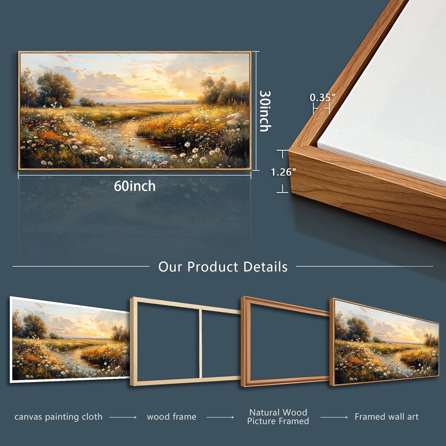 KELIYUAN Large Canvas Wall Decor For Living Room Wall Art For Bedroom Pastoral Landscape Murals Farmhouse Dining Room Wall Painting Office Home Decorations Stretched And Framed Aesthetics 30"X60"