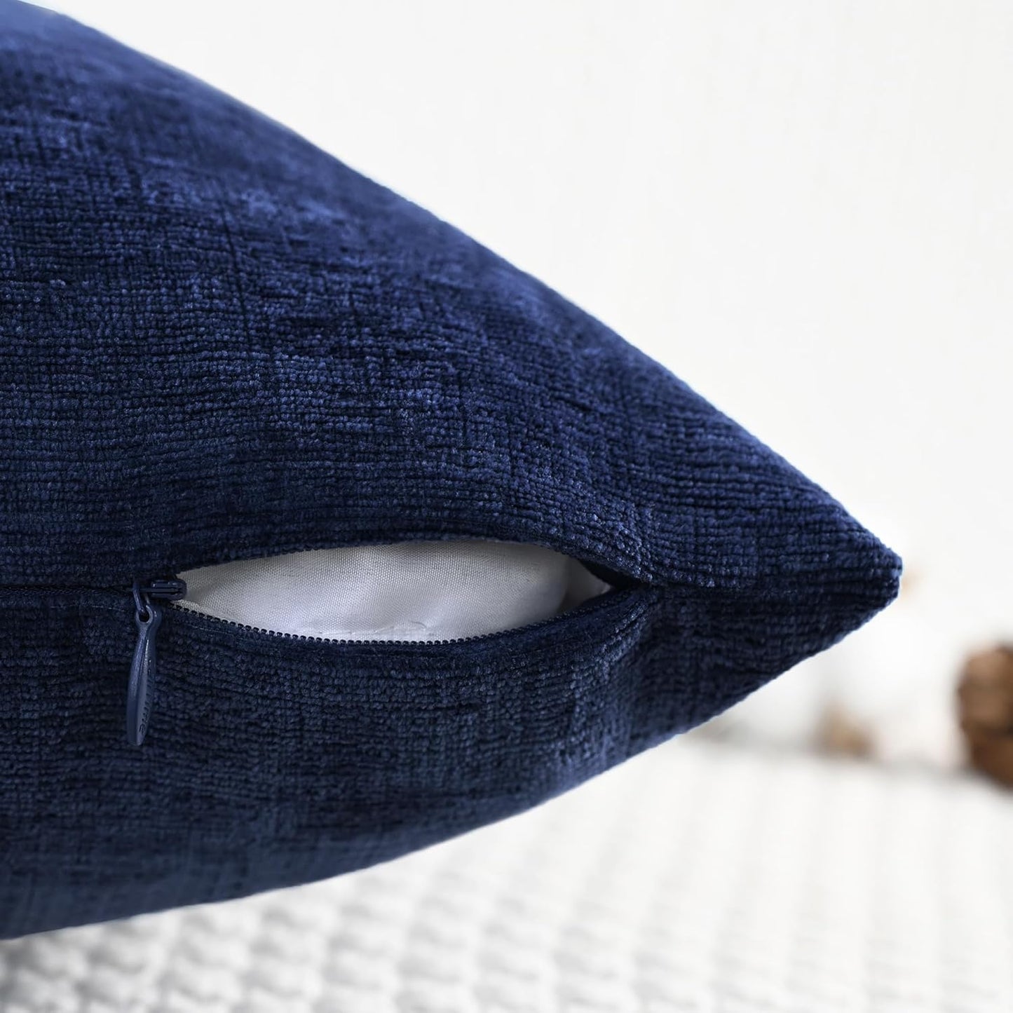 CaliTime Throw Pillow Covers Decorative 22 X 22 Inches Pack of 2 Cozy Chenille Cushion Cases for Couch Sofa Bed Living Room Home Navy Blue