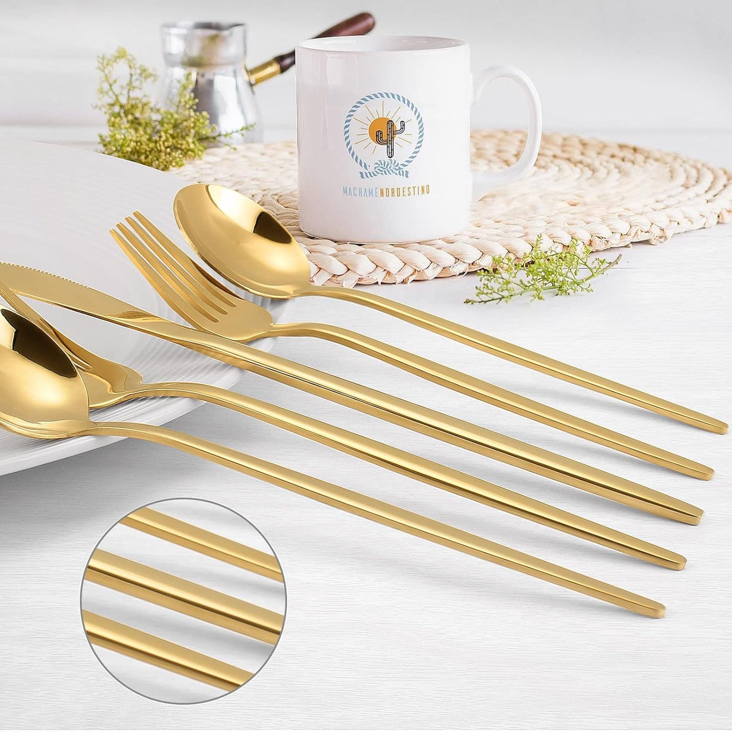 KassKa Gold Silverware Set, 20 Pieces Flatware Cutlery, Stainless Steel Utensils Spoon Fork Knives for Home Restaurant and Kitchen, Mirror Polished Finished, Service for 4