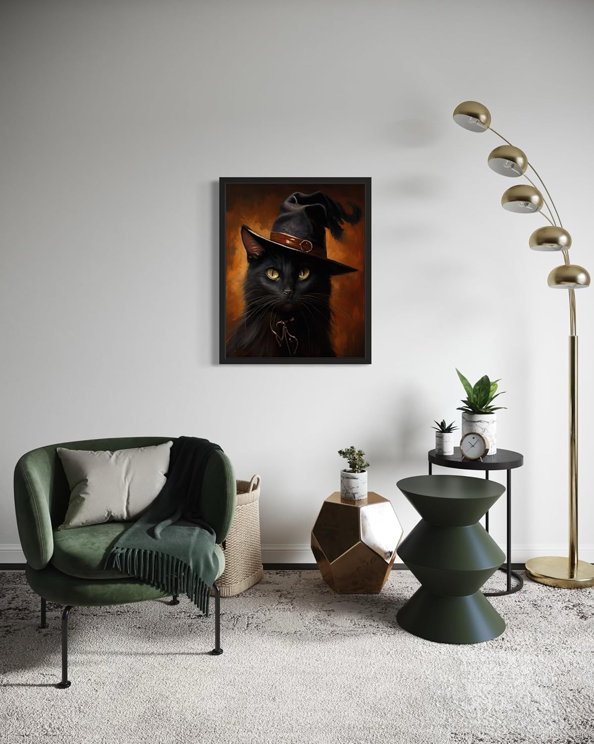 Witch Cat Poster Art Print, Halloween Scary Vintage Wall Art Academia Spooky Painting Decoration for Horror Prints, Gothic Posters Bedroom Decor 89 (Witch Cat, 16 x 20 inches, Unframed)