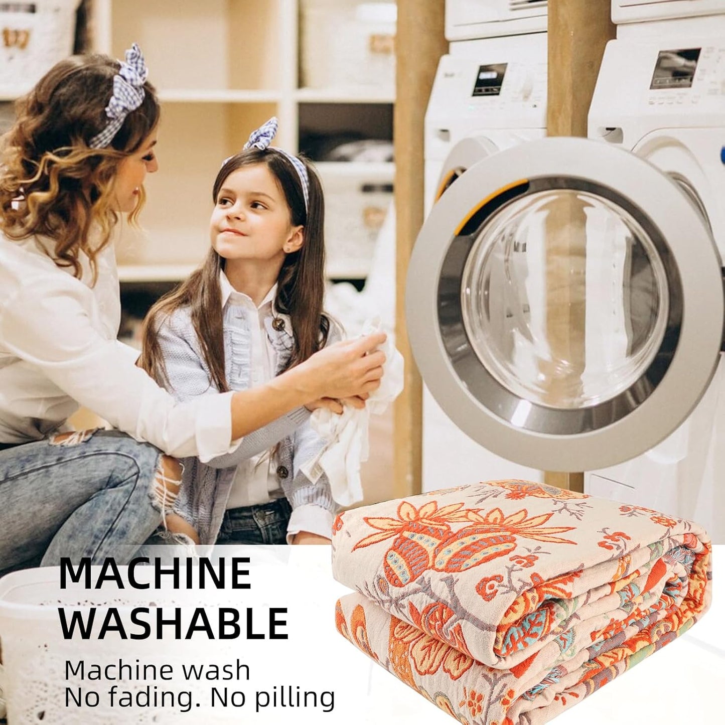 Boho Throw Blanket for Bed - 100% Pure Cotton Ultra Soft Rustic Quilt - Farmhouse Decor Bed Blankets, All Season Rustic Throw for Sofa Couch Chair(91''x 98'', Floral)