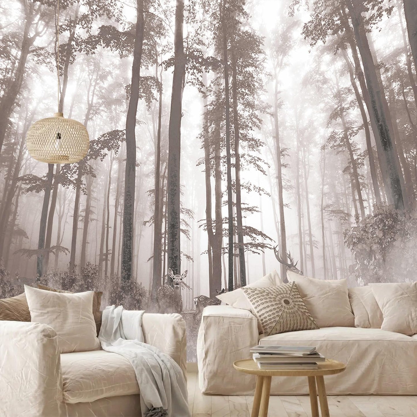 AFZEVEB-Forest Wallpaper Vintage Trees with Deer Wall murals for Bedroom 159"x107" (Not Peel and Stick)