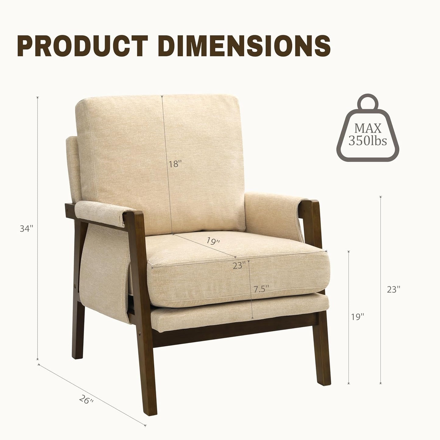 Modern Accent Chairs Set of 2 for Living Room Mid Century Arm Chairs Upholstered Bedroom Chairs Comfy Lounge Chairs with Solid Wood Frame, Beige