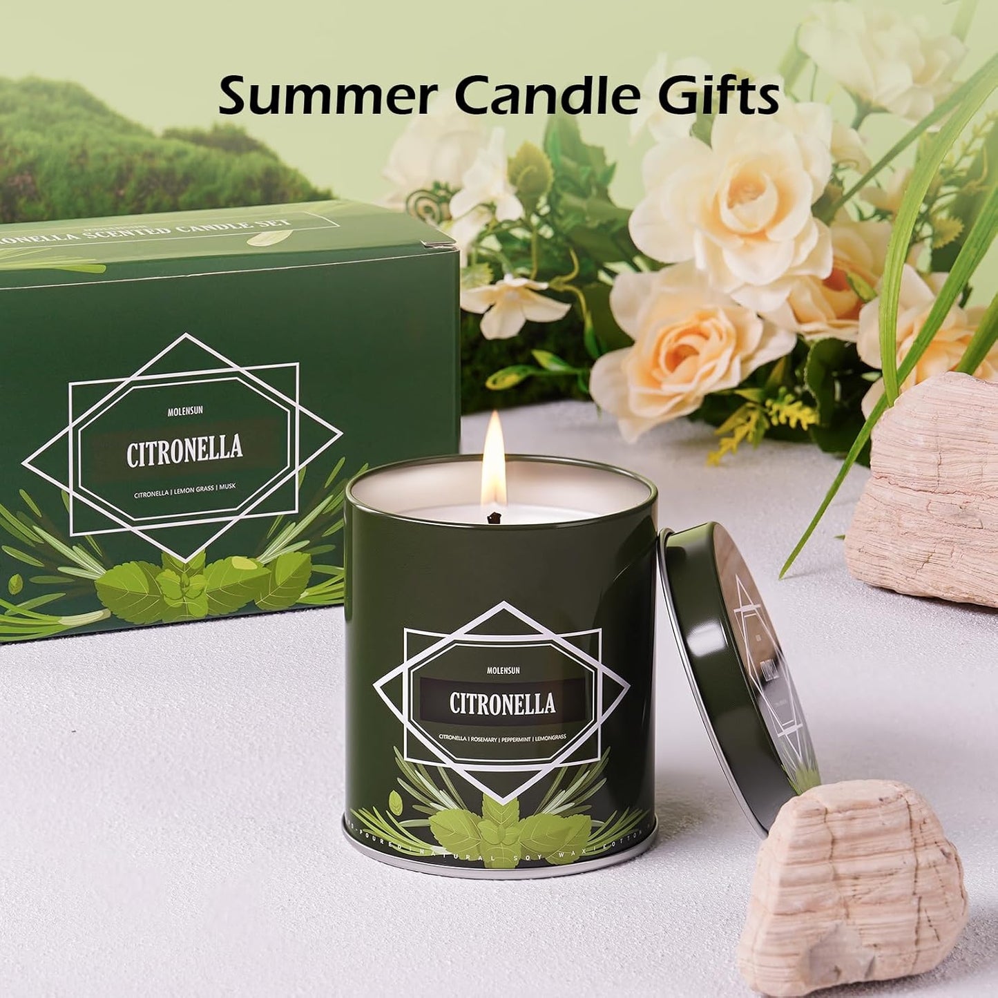 Citronella Candles Outdoor 6-Pack, Total 54oz Citronella Candles for Outside Patio, Camping & Garden, Summer Gifts for Indoor Home Scented, 50-Hour Burn Time, 9 Ounce Each