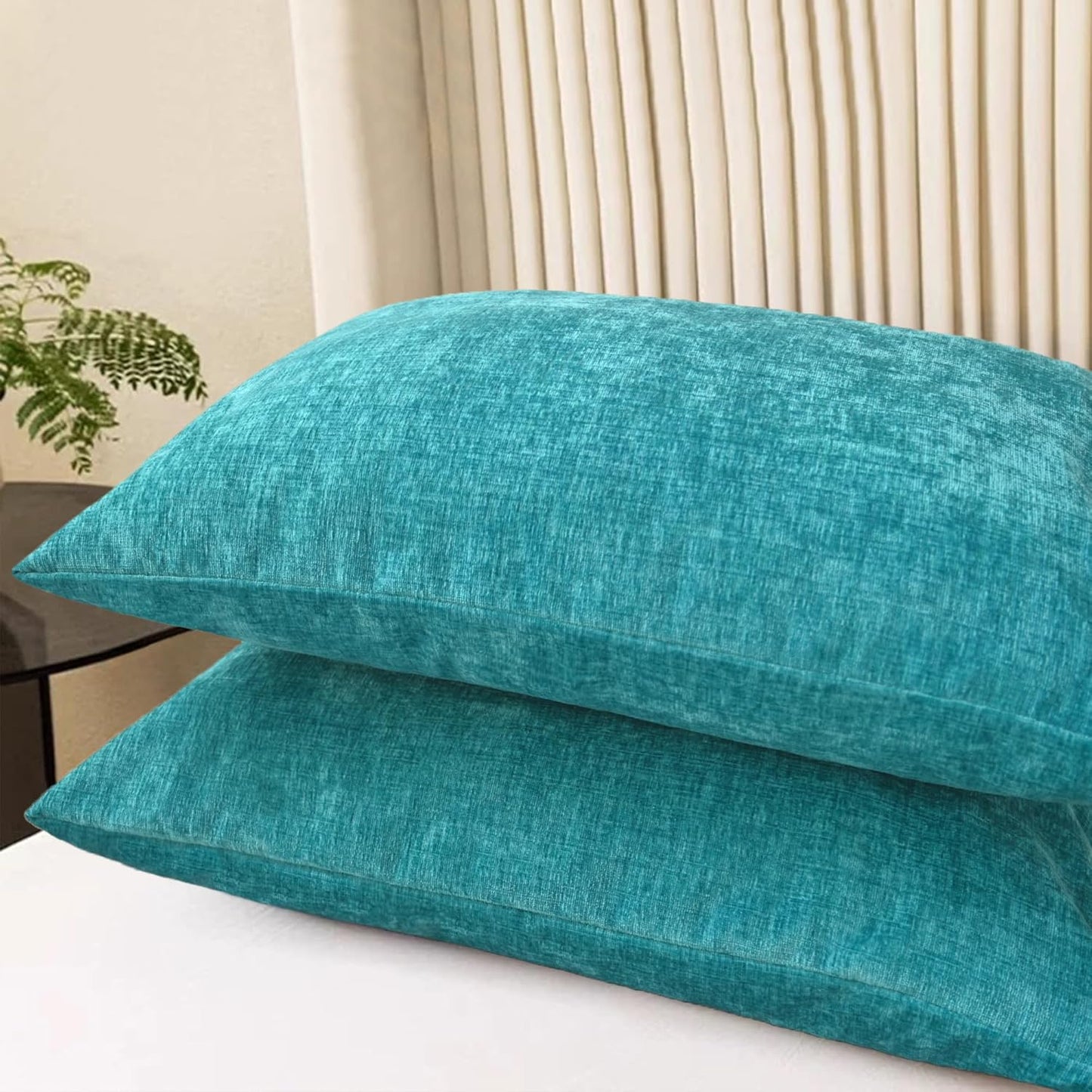 CaliTime Throw Pillow Covers Decorative 20 X 26 Inches Pack of 2 Cozy Chenille Standard Pillow Shams Cases for Couch Sofa Bed Living Room Home Lake Blue