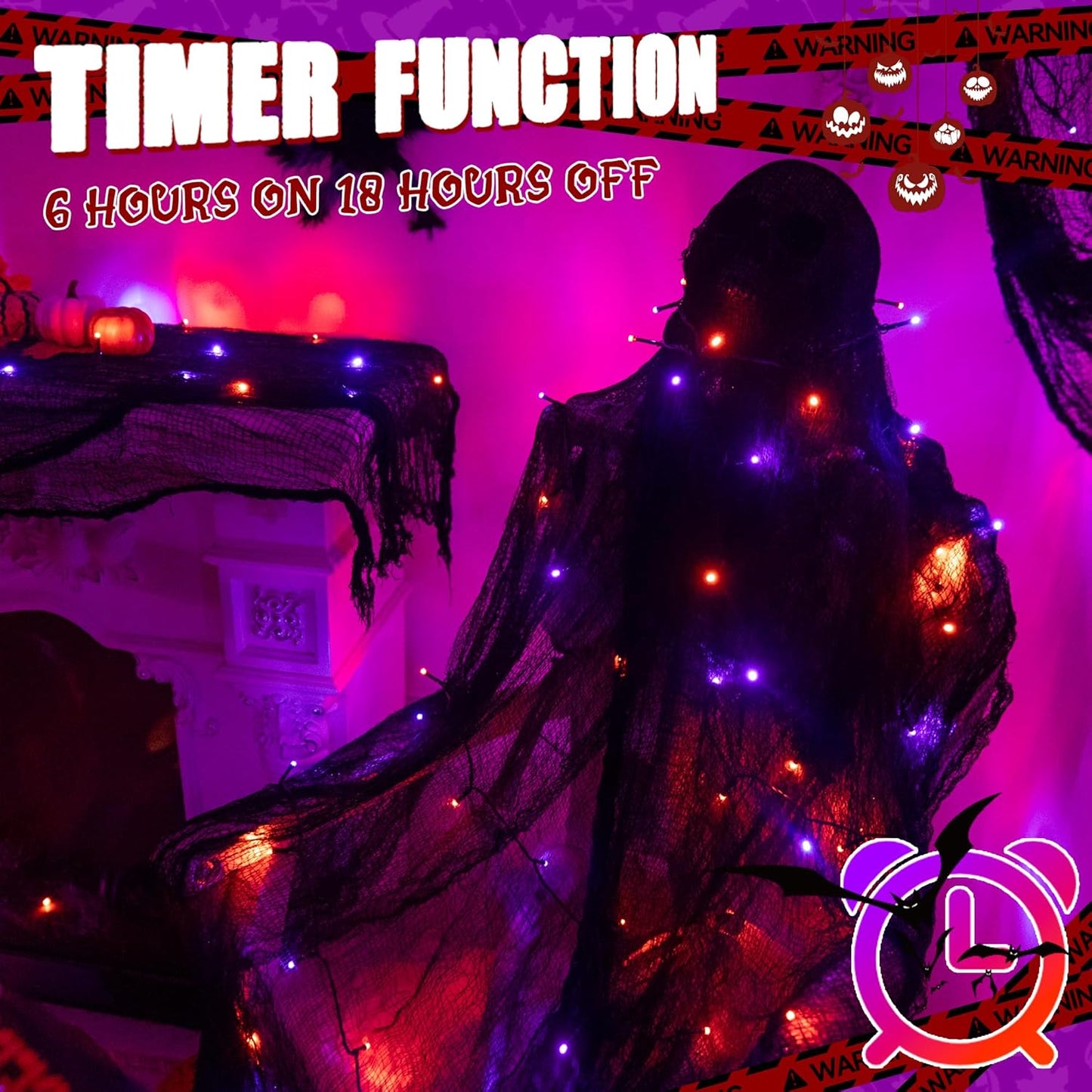 Ollny Halloween Lights Outdoor, 100 LED 33FT Orange and Purple Halloween Decorations with 8 Modes Timer, Plug in String Lights for Indoor Bedroom Home Party Outside