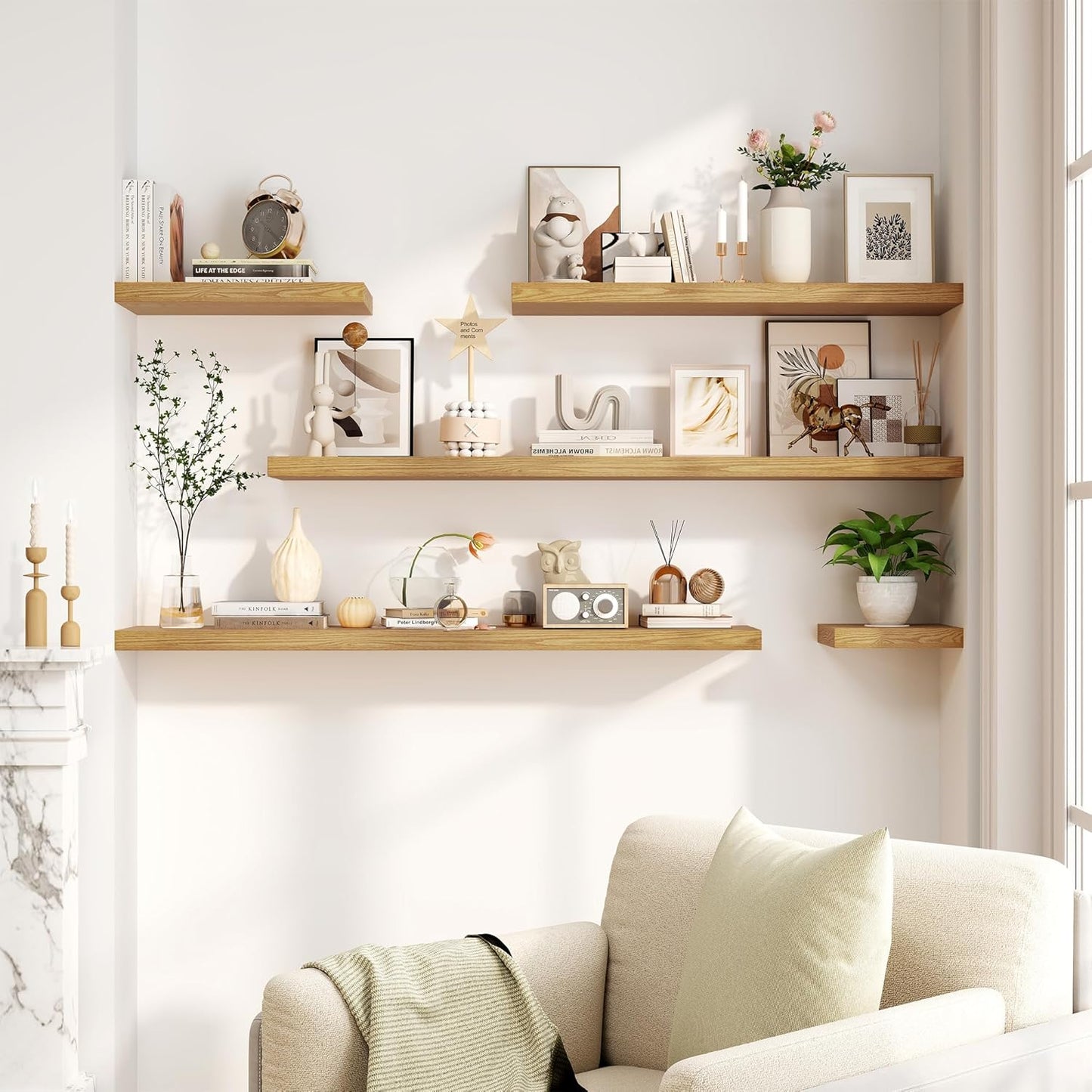 Fun Memories Floating Shelves, 8 Inch Deep Floating Shelves for Wall, 8 x 8 Wall Shelves, Rustic Wood Floating Shelf for Living Room, Bedroom, Bathroom, Oak Color, Set of 2