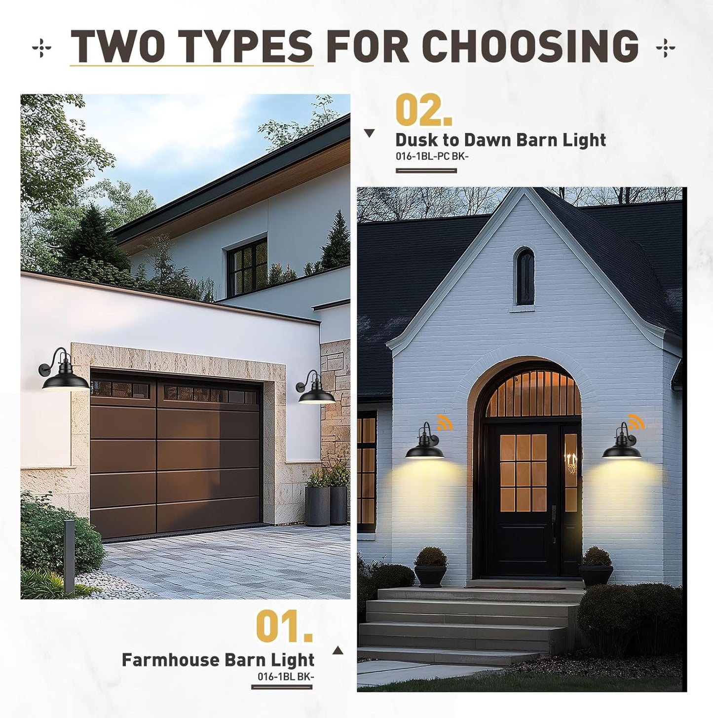 zeyu 2 Pack Dusk to Dawn Outdoor Wall Sconce, Gooseneck Barn Light Fixtures for Front Porch, Exterior Wall Mount Light in Matte Black Finish, 016-1BL-PC-2 BK