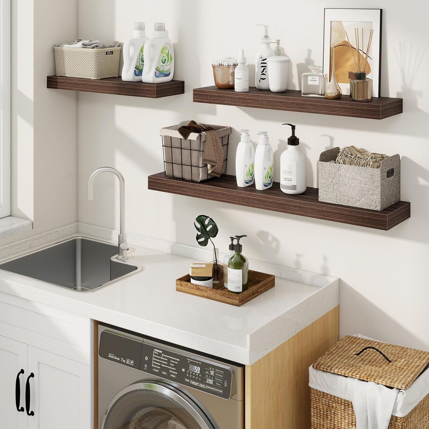 fuqing Floating Shelves for Wall, Bathroom Shelf Wall Mounted for Storage, Shelves with Invisible Bracket for Bedroom, Kitchen, Living Room, Farmhouse Small Book Shelf, 32 Inch Set of 2, Walnut