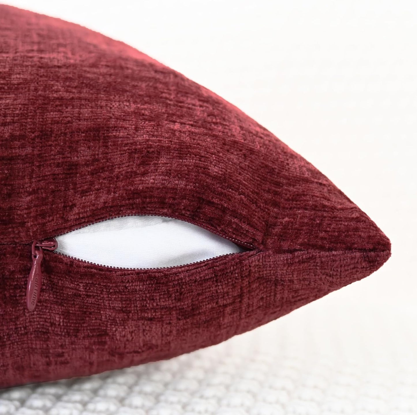 CaliTime Throw Pillow Covers Decorative 12 X 20 Inches Pack of 2 Cozy Chenille Cushion Cases for Couch Sofa Bed Living Room Home Burgundy