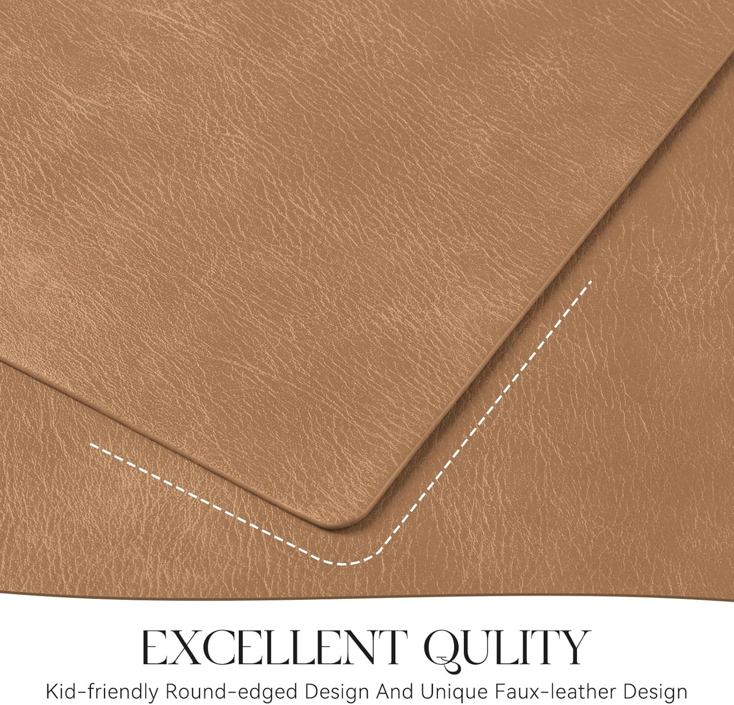 MOSAYT Vinyl Placemats Set of 8-12 X 17 Inch - Faux Leather 100% Waterproof Oil-Proof Wipeable PU Place Mats, Heat Resistant Reversible Table Mats for Kitchen, Dining, Outdoor (Camel)