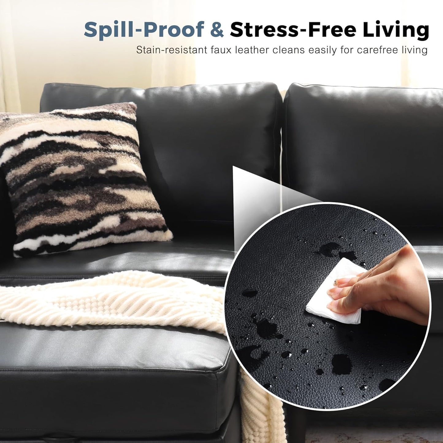 118.5" Faux Leather Modular Sectional Sofa, L Shaped Couch Set for Living Room, 7-Seater Comfy Cloud Couches with Storage Seat Black