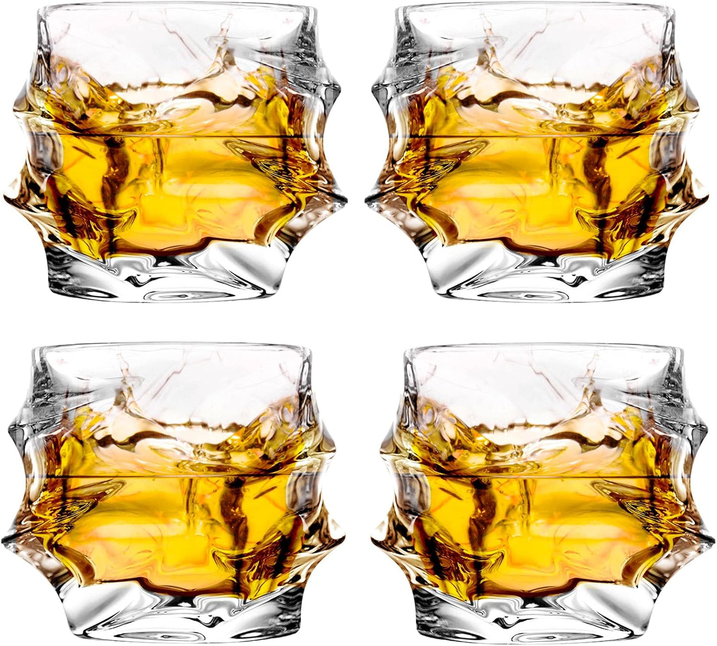 12 oz Hand Blown Crystal Whiskey Glasses Set of 4, Unique Cognac Glass, Heavy Thick Bottom Bar Glass for Scotch Bourbon Rum Gin Water Cocktail,Gifts Men Gifts Ideas
