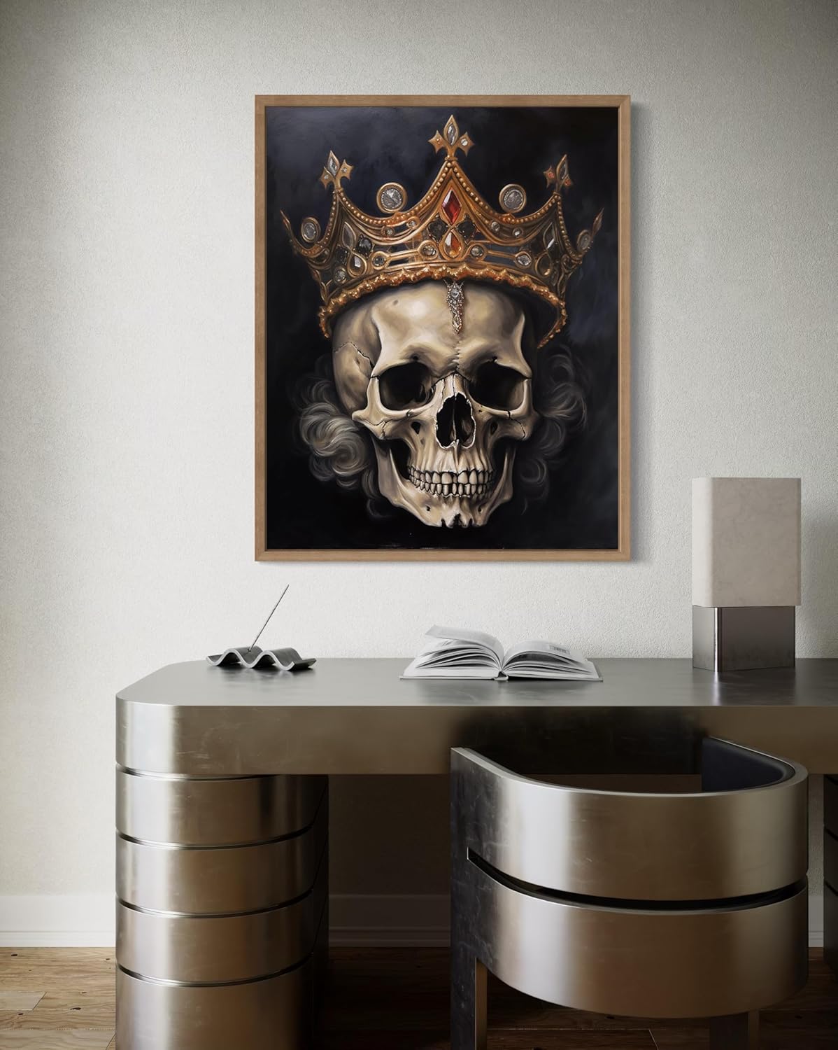 Skull Queen Poster Art Print, Halloween Scary Vintage Wall Art Academia Spooky Painting Decoration for Horror Prints, Gothic Posters Bedroom Decor 89 (Skull Queen, 8 x 10 inches, Wood Frame)