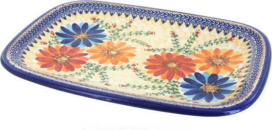 Blue Rose Polish Pottery Autumn Burst Large Rectangular Serving Platter