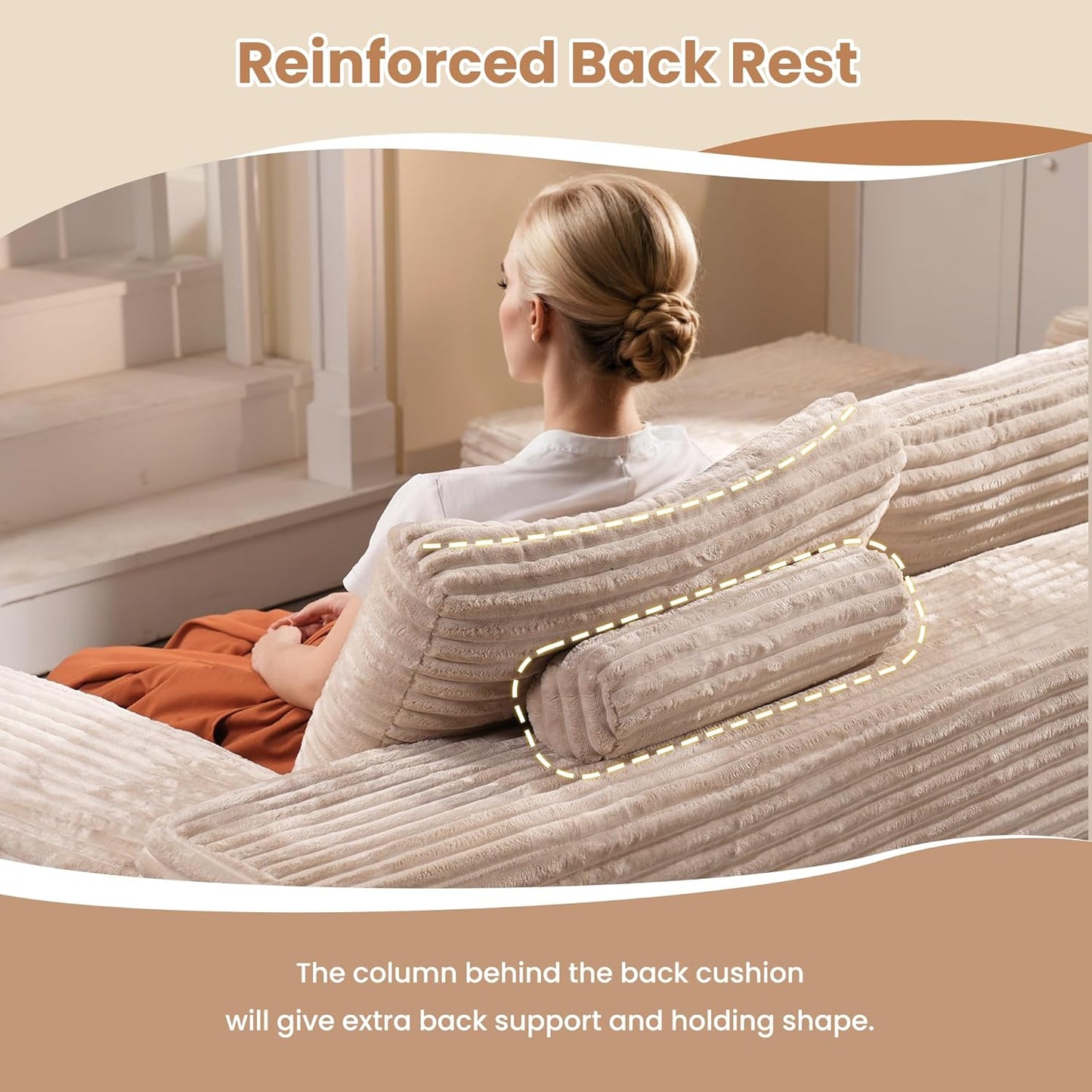 HOOOWOOO Cloud Sectional Couches for Living Room,Modular Sectional Sofa No Assembly,133X70 Inch Plush Corduroy Large U Shaped Floor Couch Set with Deep Seat Chaise Lounge(Beige)