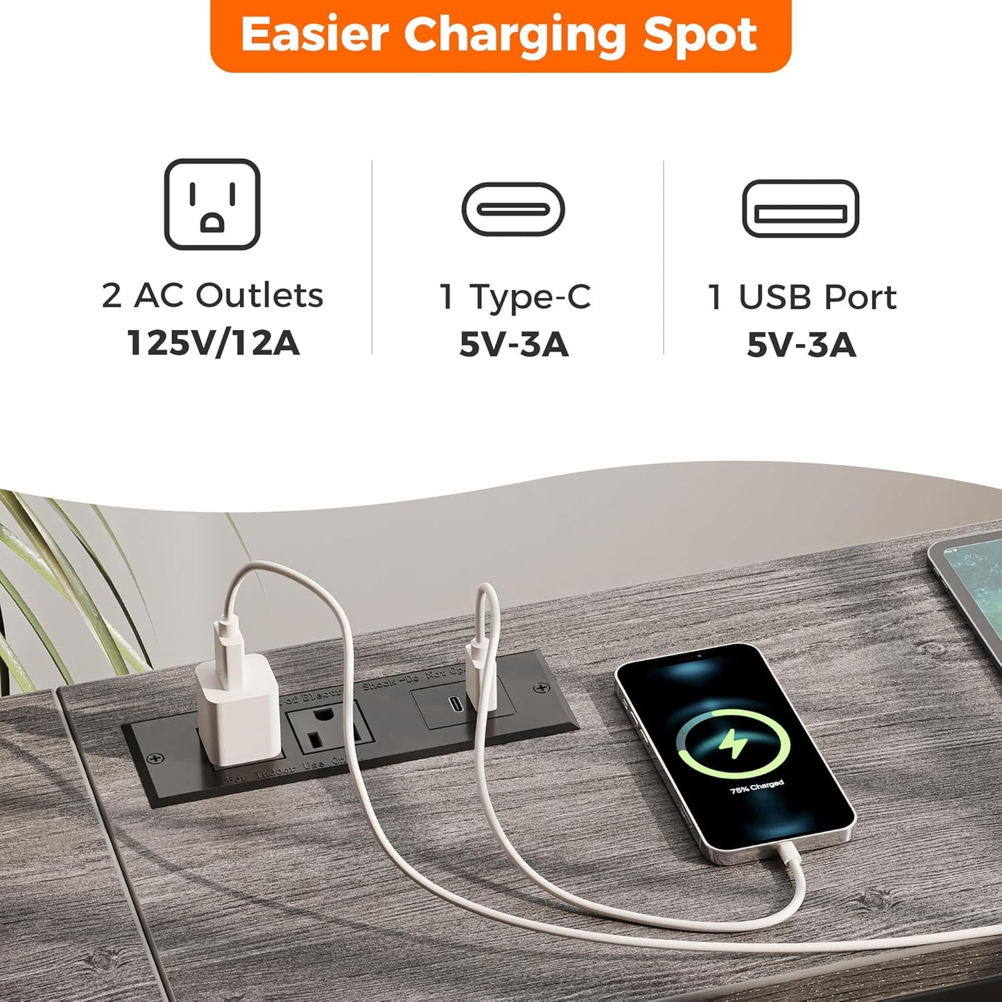 SUPERJARE 70 Inch Console Table with Outlet, Sofa Table with Charging Station, Narrow Entryway Hallway Table, Behind Couch Table, for Living Room, Charcoal Gray