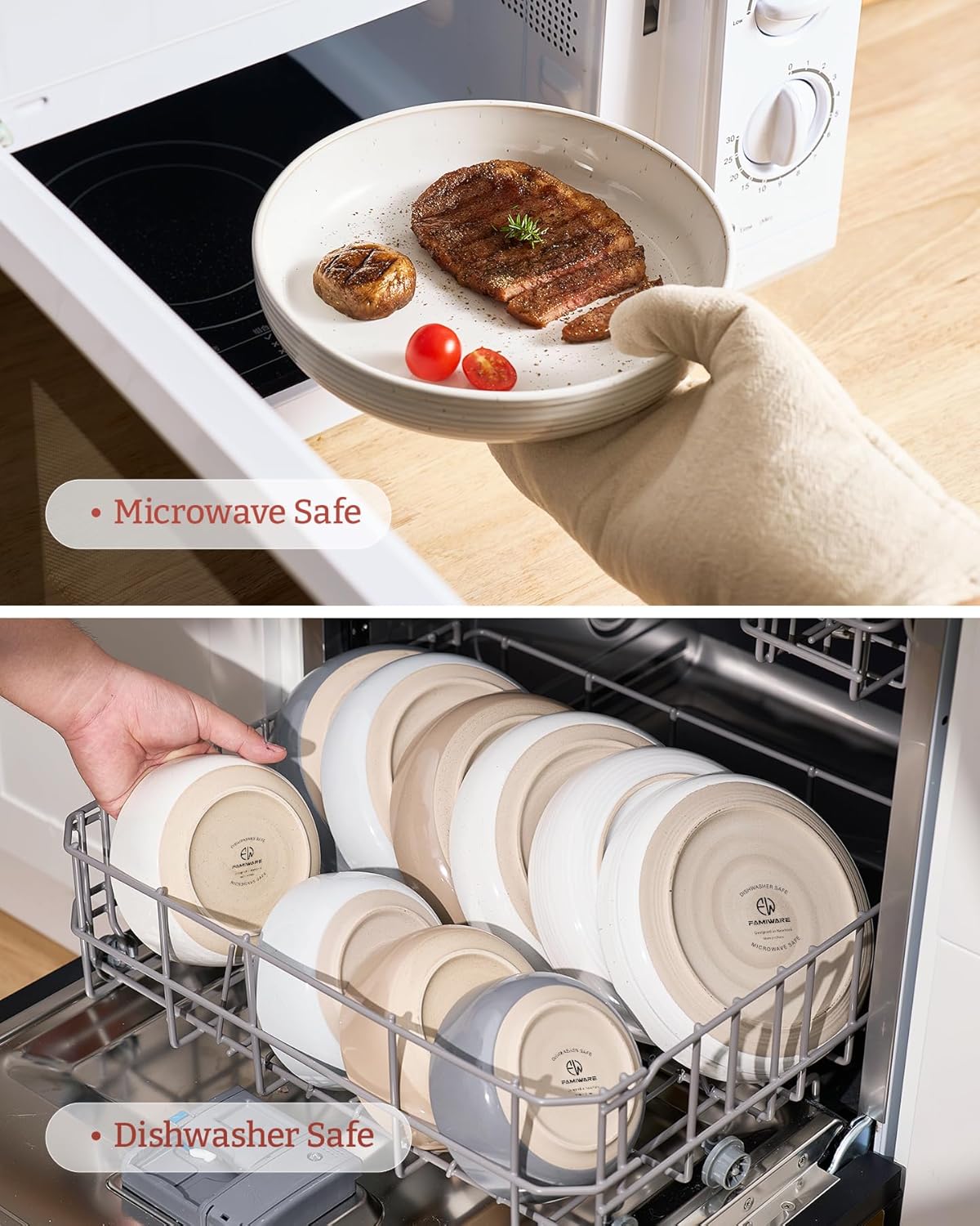 famiware Milkyway 33 oz Bowl Set, Pasta Bowls Set of 4, Salad Bowls, Double Reactive Glaze, Sturdy & Stackable, Ideal for Housewarming, Festivals, White with Speckles