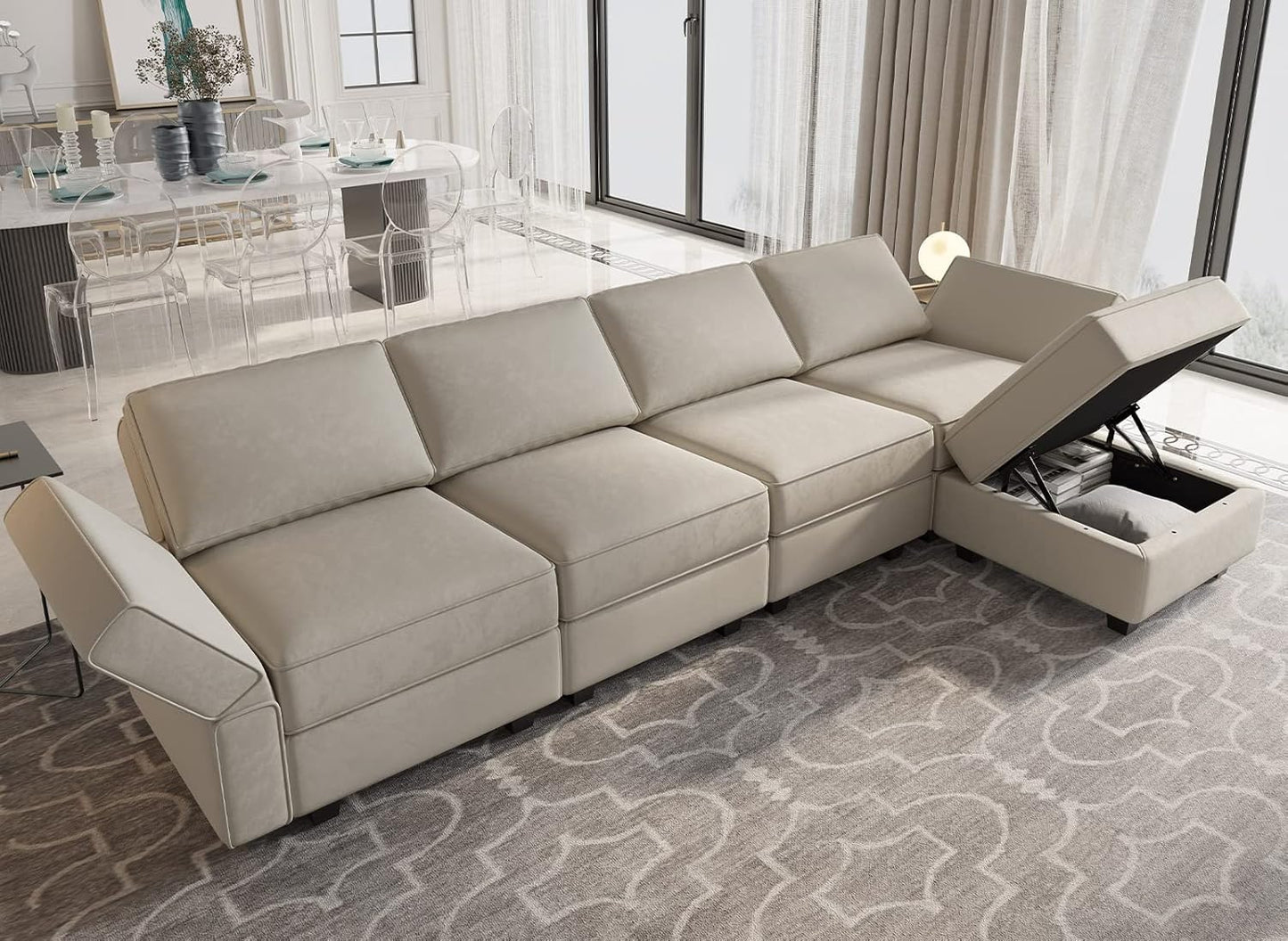 Belffin Modular Sectional Sofa Couch with Reversible Chaise Velvet L Shaped Couch with Storage 4-seat Convertible Sofa Grey…