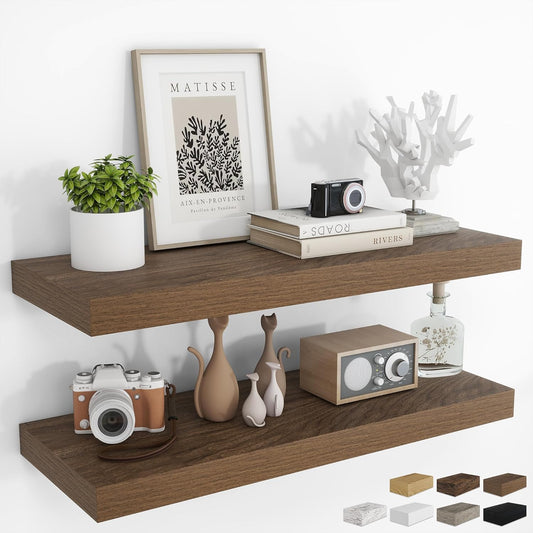 RICHFOCUS 36Inch Floating Shelves for Wall 2 Pack Shelves for Bedroom|Kitchen|Bathroom Wall Mounted Rustic Wood Floating Shelf with Invisible Brackets for Books|Storage|Decor, Walnut