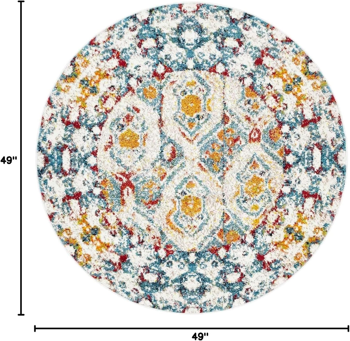 Unique Loom Rosso Collection Vintage, Geometric, Bohemian, Traditional, Distressed, Southwestern Area Rug, Round 4' 0" x 4' 0", Multi/Ivory