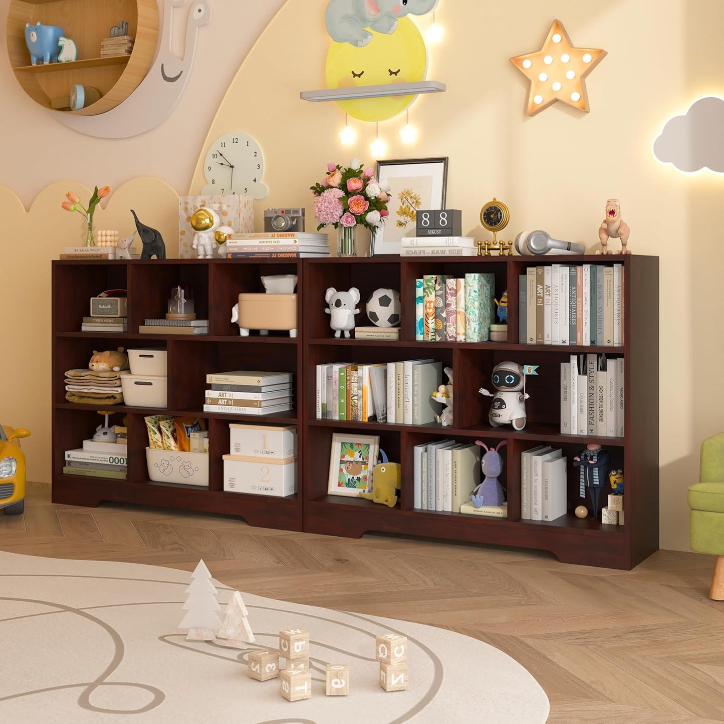 Book Shelf, 8 Cubes Storage Organizer, 3-Tier Open Shelf Wooden Bookcase, Freestanding Cherry Bookshelf Cube Shelf for Bedroom, Living Room