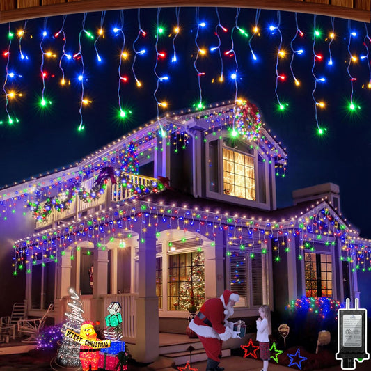 132FT 1332 LED Outdoor Christmas Lights - 296 Ice Drops, 12 Pro Modes with Timer Memory & Brightness, Waterproof Hanging Ice String Light for Holiday Wedding Garden Fence House Decor (Multicolor)