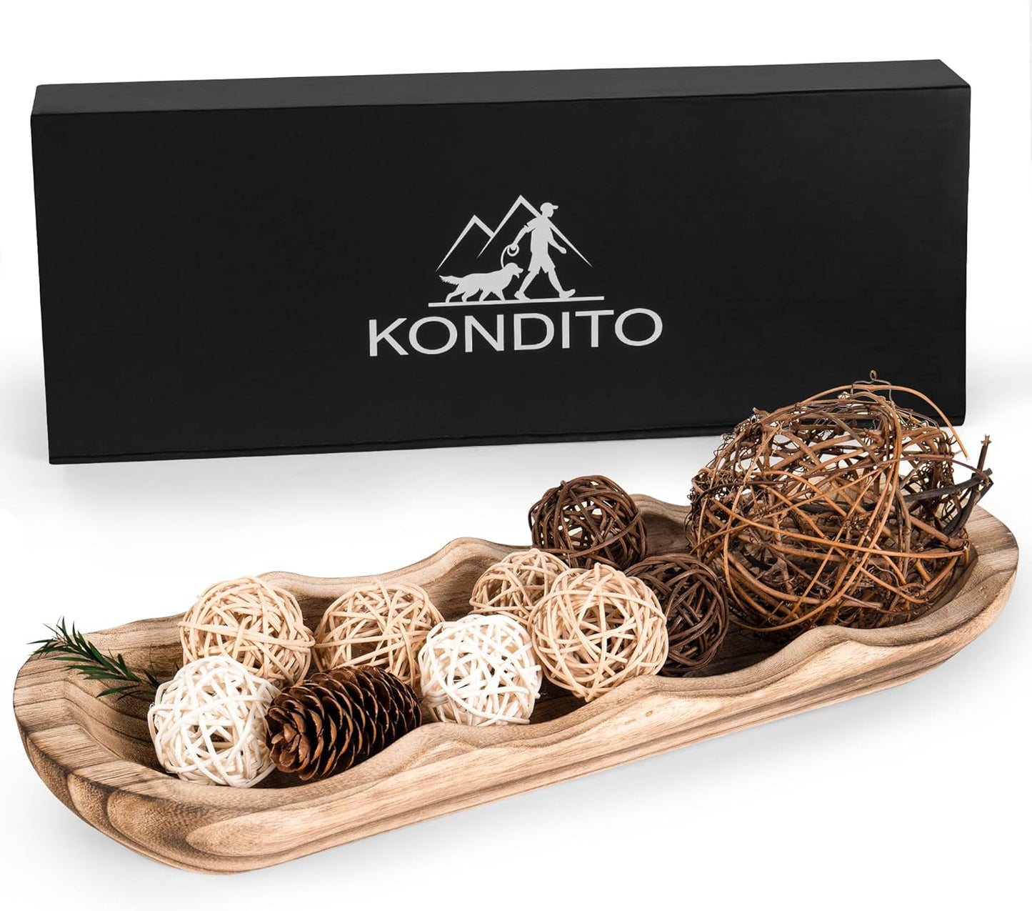 Wavy Edge Wooden Dough Bowl for Decor 16"L Lightweight Paulownia Wood Hand Carved Decorative Wooden Farmhouse Fruit Bowl Handmade, Home Decoration Centerpiece, Table Display Bowl