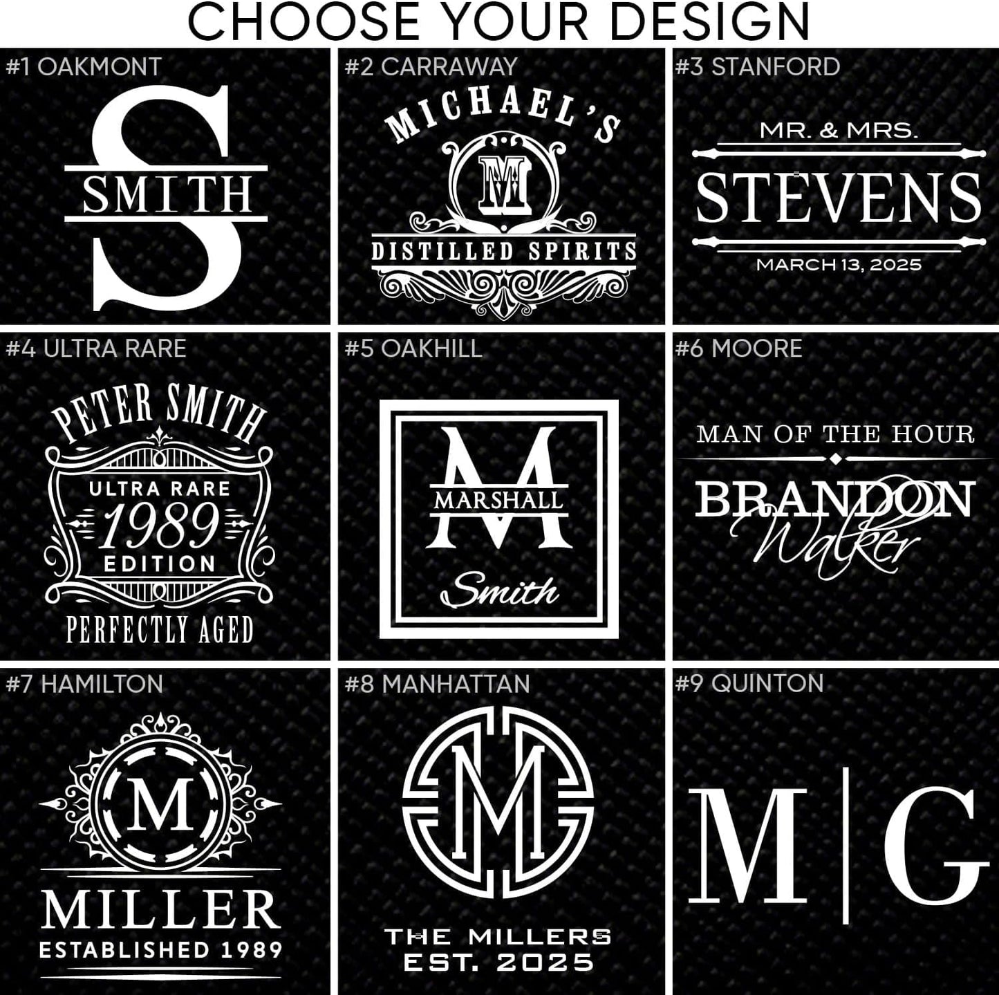 Personalized Whiskey Decanter Set with 4 Square Rocks Glasses - Gift Box Available