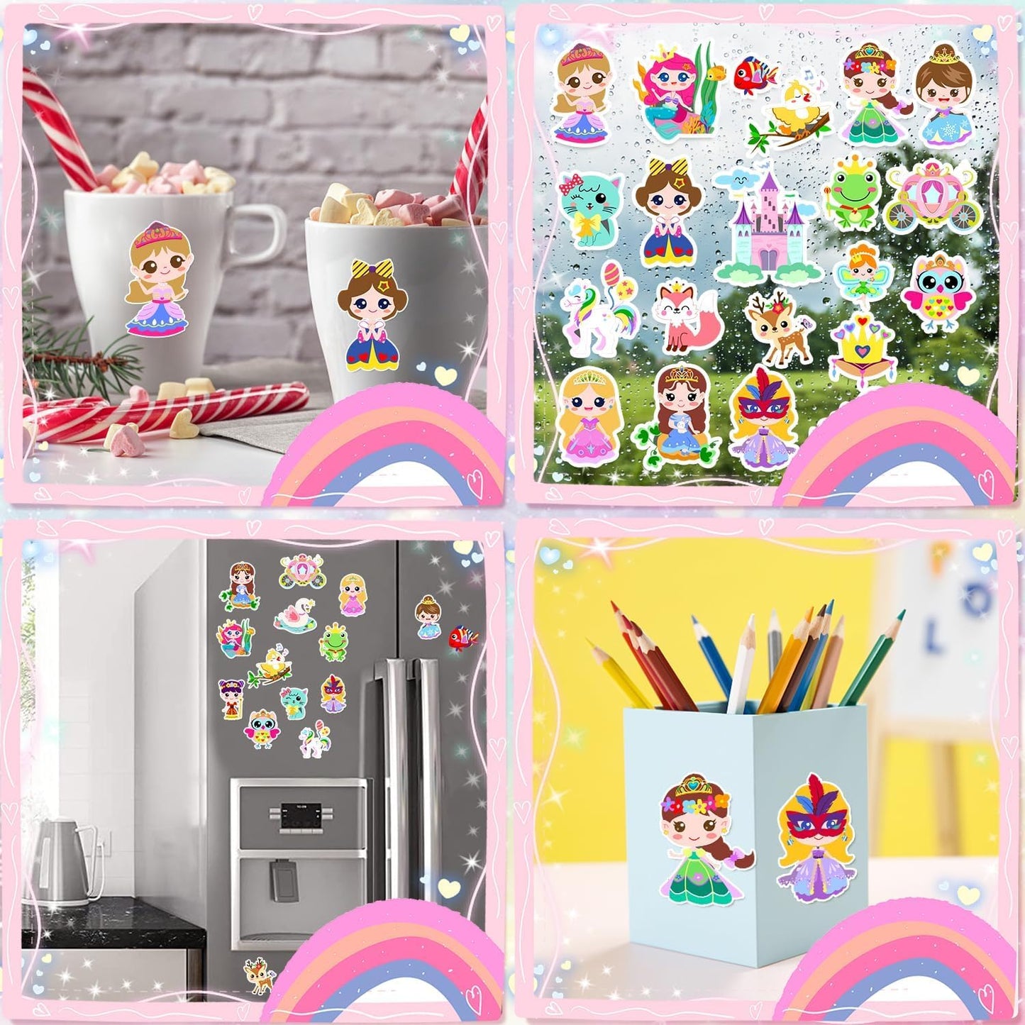 Window Clings Stickers for Kids Window Gel Clings Decals Thick Gel Clings Toddlers and Adults Classroom Home Nursery Airplane Birthday Party Supplies (Princess1)