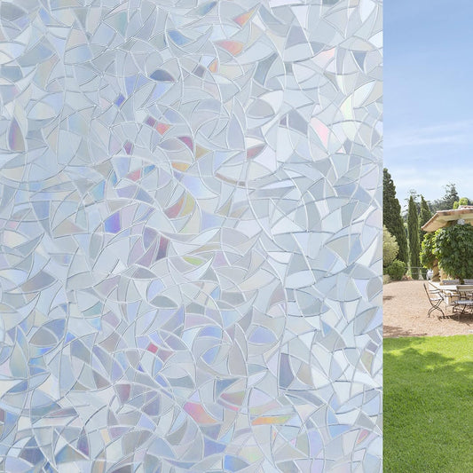 DOWELL One Way Window Film Daytime Privacy, Static Cling Window Tinting Film for Home, Decorative Stained Glass Stickers Heat Control Door Decal Clings, Grayish Silver, 23.6x118 inches