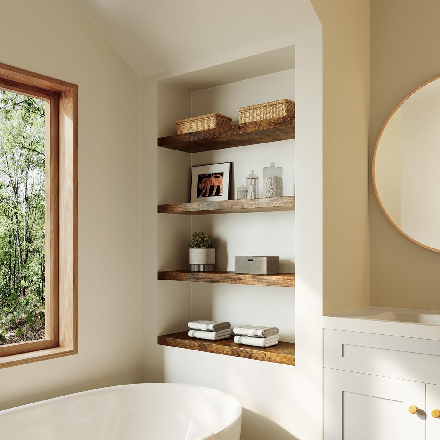 Large Floating Shelves for Wall Set of 3 Wooden Wall Shelves 24 in x 12.75 in x 2 in Room Decor Long Shelf with Invisible Wall Mount Bracket for Bedroom Kitchen Living Room Rustic Brown